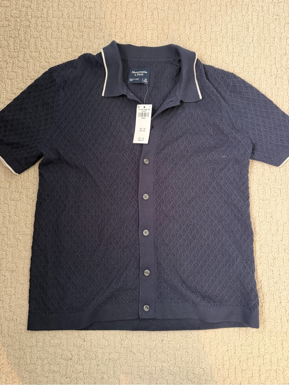 **NWT** Abercrombie & Fitch Men's Navy Short-Sleeve Button Polo